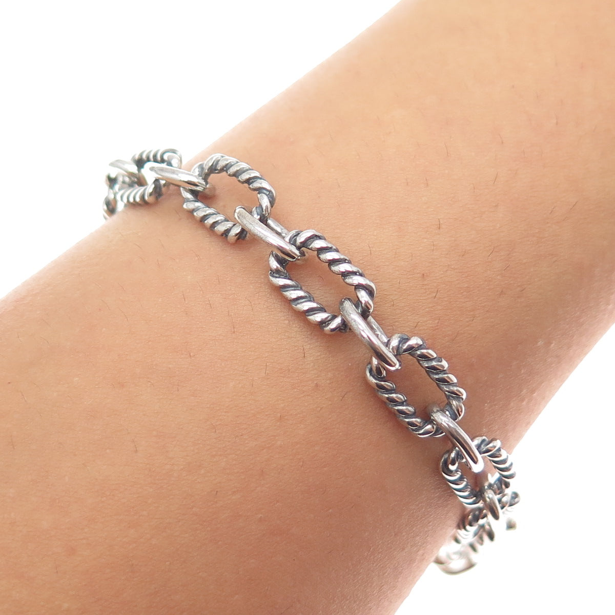 925 Sterling Silver Vintage Cable Link Oxidized Bracelet 7.25"