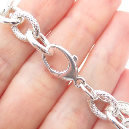 AMME 925 Sterling Silver Textured Cable Link Bracelet 8"