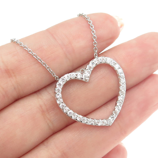 925 Sterling Silver Italy Round-Cut C Z Open Heart Cable Chain Necklace 16"