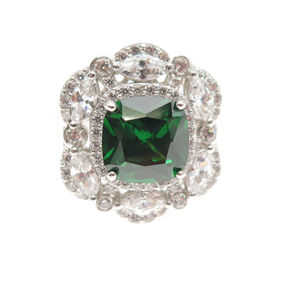 925 Sterling Silver Green & White C Z Bohemian Ring Size 8.25