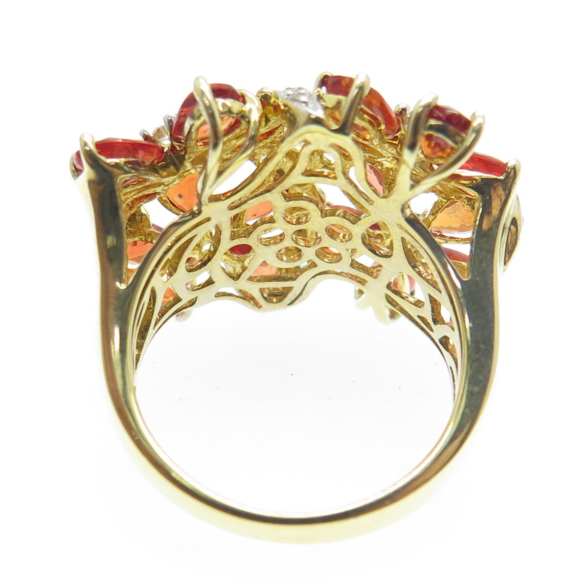 DSMK 925 Sterling Silver Gold Plated Fire Sapphire & White Topaz Ring Size 7.25