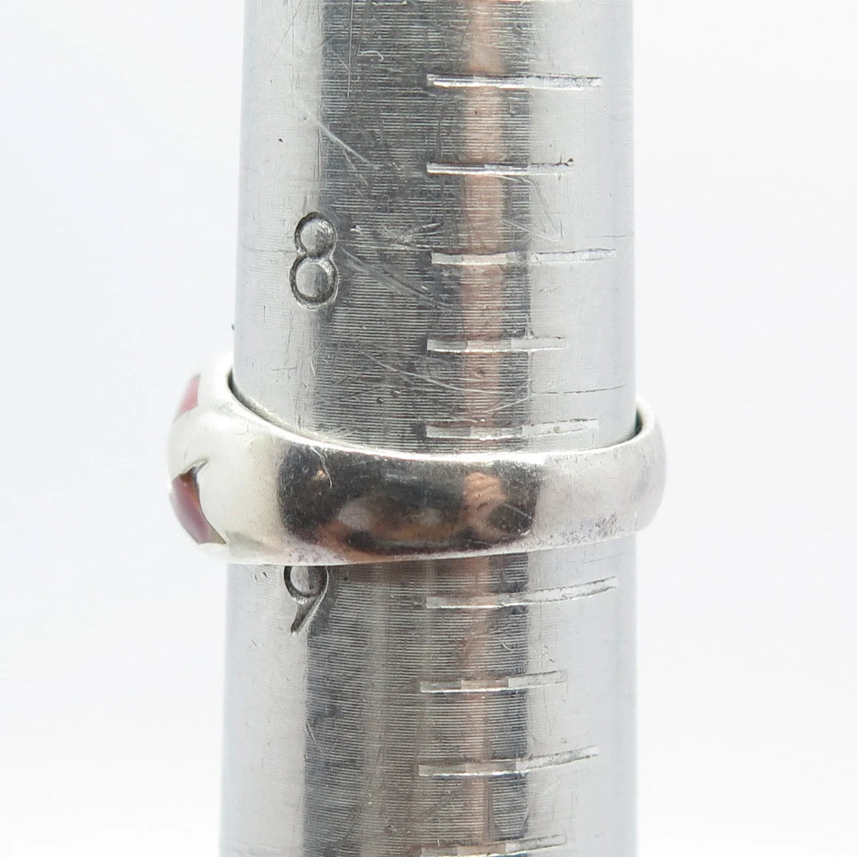 925 Sterling Silver Vintage Real Rhodochrosite Gemstone Wicker Ring Size 9