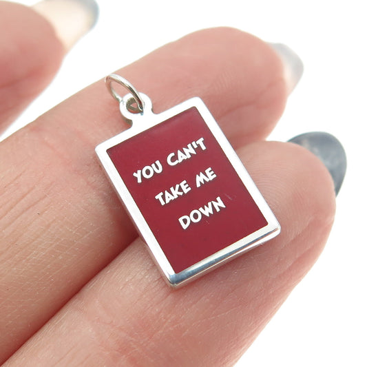 925 Sterling Silver Red Enamel "You Can't Take Me Down" Minimalist Charm Pendant