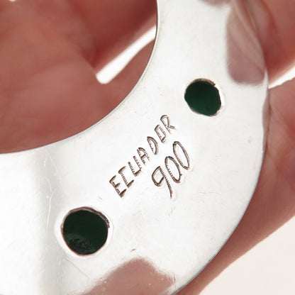 900 Silver Vintage Ecuador Real Green Onyx Modernist Large Slide Pendant