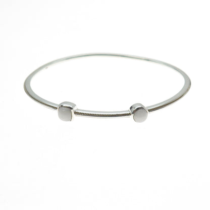 925 Sterling Silver Real Round & Cushion-Cut White Jade Bangle Bracelet 7.5"