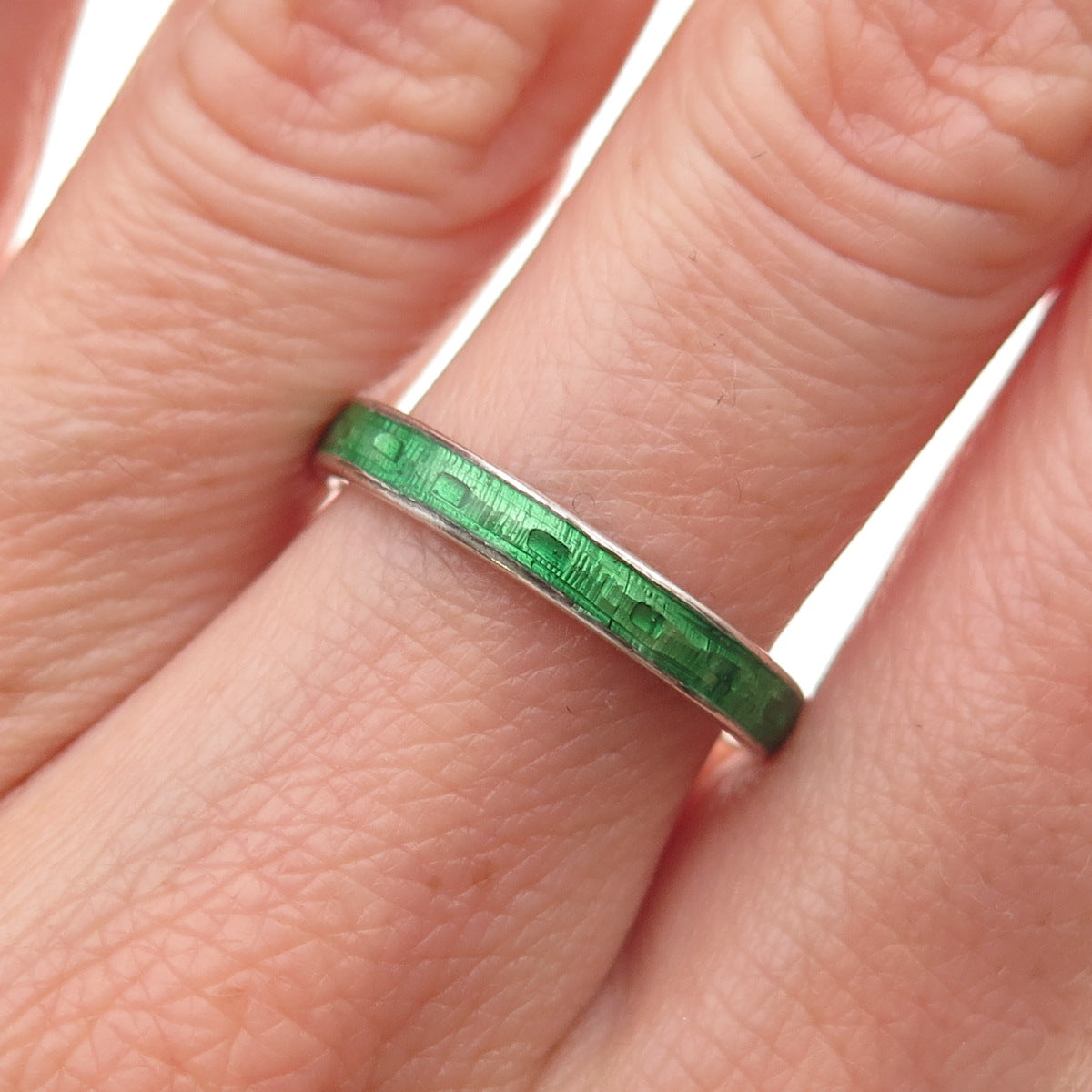 925 Sterling Silver Vintage Enamel Oxidized Band Ring Size 7.5