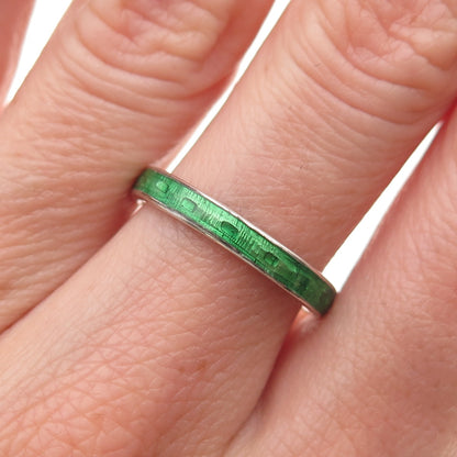925 Sterling Silver Vintage Enamel Oxidized Band Ring Size 7.5