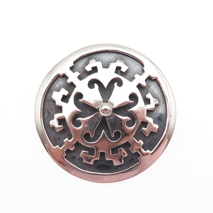 925 Sterling Silver Vintage Mexico Shield Oxidized Pin Brooch / Pendant