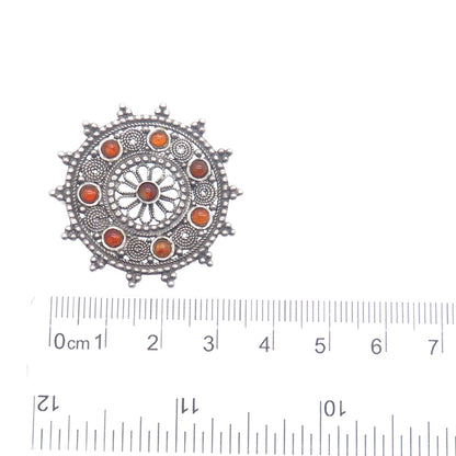 AZRIEL DAVID 925 Sterling Vintage Real Agate Fortune Wheel Oxidized Pin Pendant