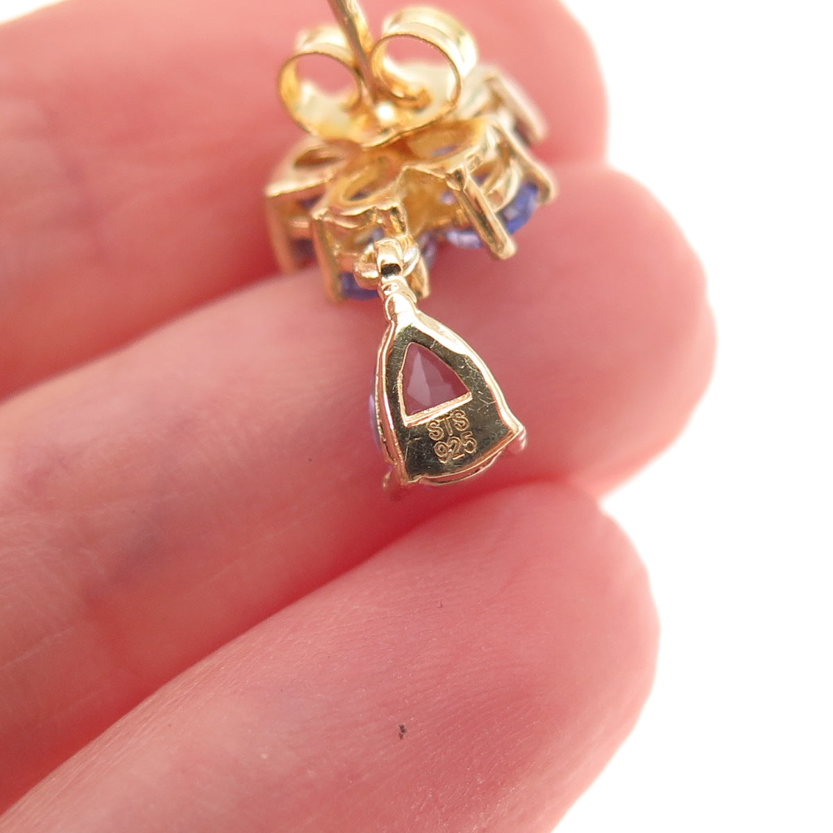 Chuck Clemency 925 Sterling Silver Gold Plated Real Tanzanite Butterfly Earrings