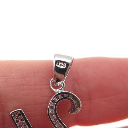 925 Sterling Silver Round-Cut C Z Letter U initial Charm Pendant