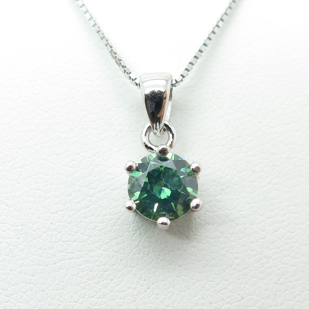 925 Sterling Silver Swarovski Green-Crystal Box Chain Necklace 16-18"
