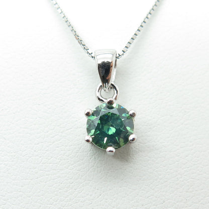 925 Sterling Silver Swarovski Green-Crystal Box Chain Necklace 16-18"