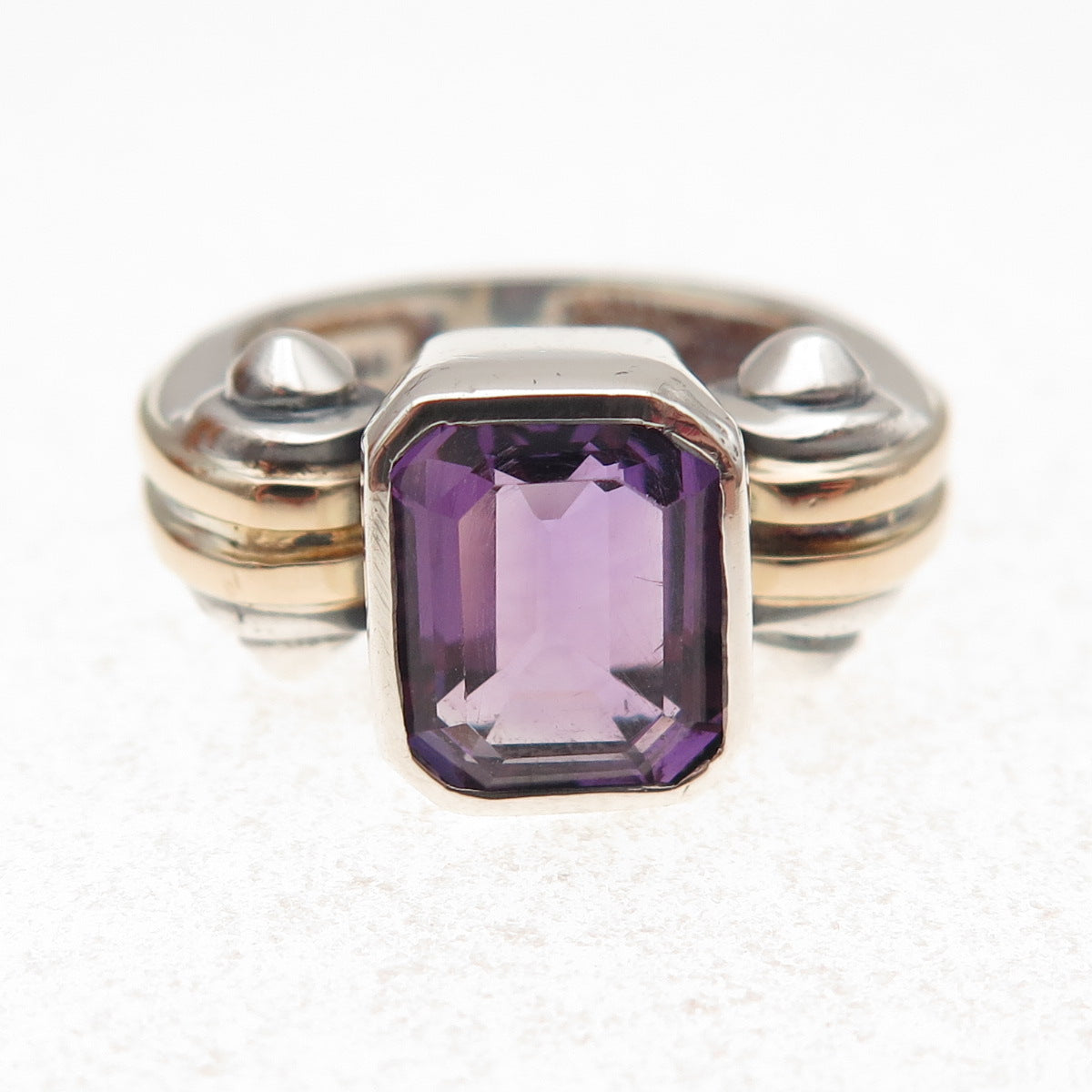 Nancy & Rise 925 Sterling Silver 14K Gold Vintage Real Amethyst Ring Size 6