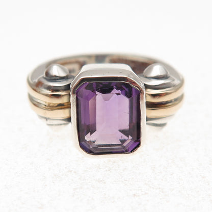 Nancy & Rise 925 Sterling Silver 14K Gold Vintage Real Amethyst Ring Size 6