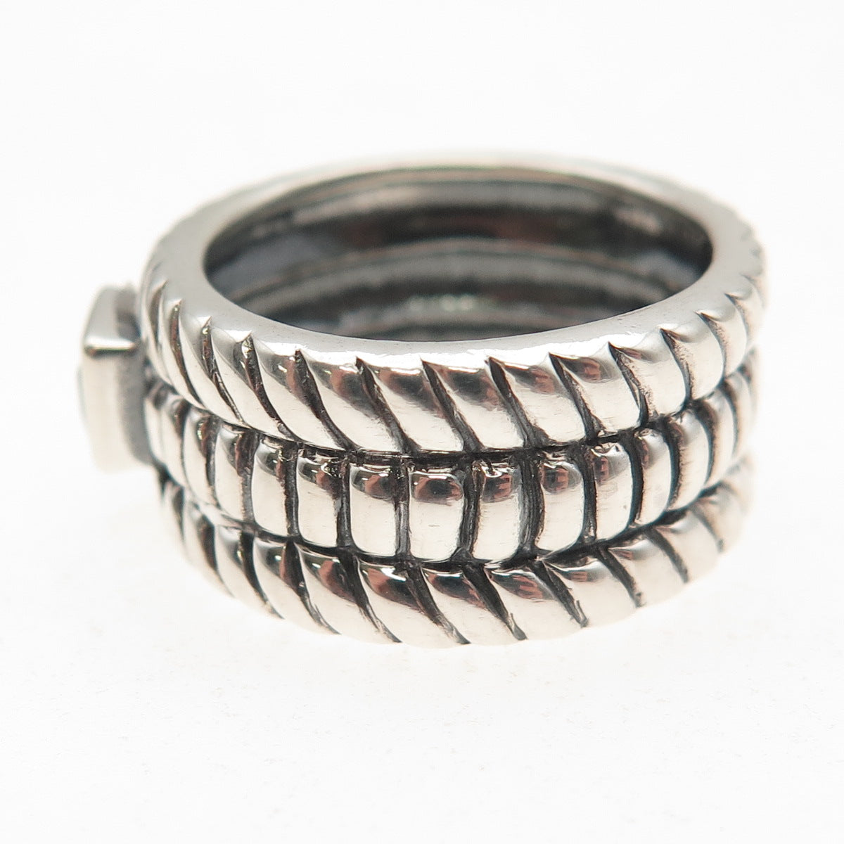925 Sterling Silver Vintage Real Blue Topaz Oxidized Wide Band Ring Size 7.5