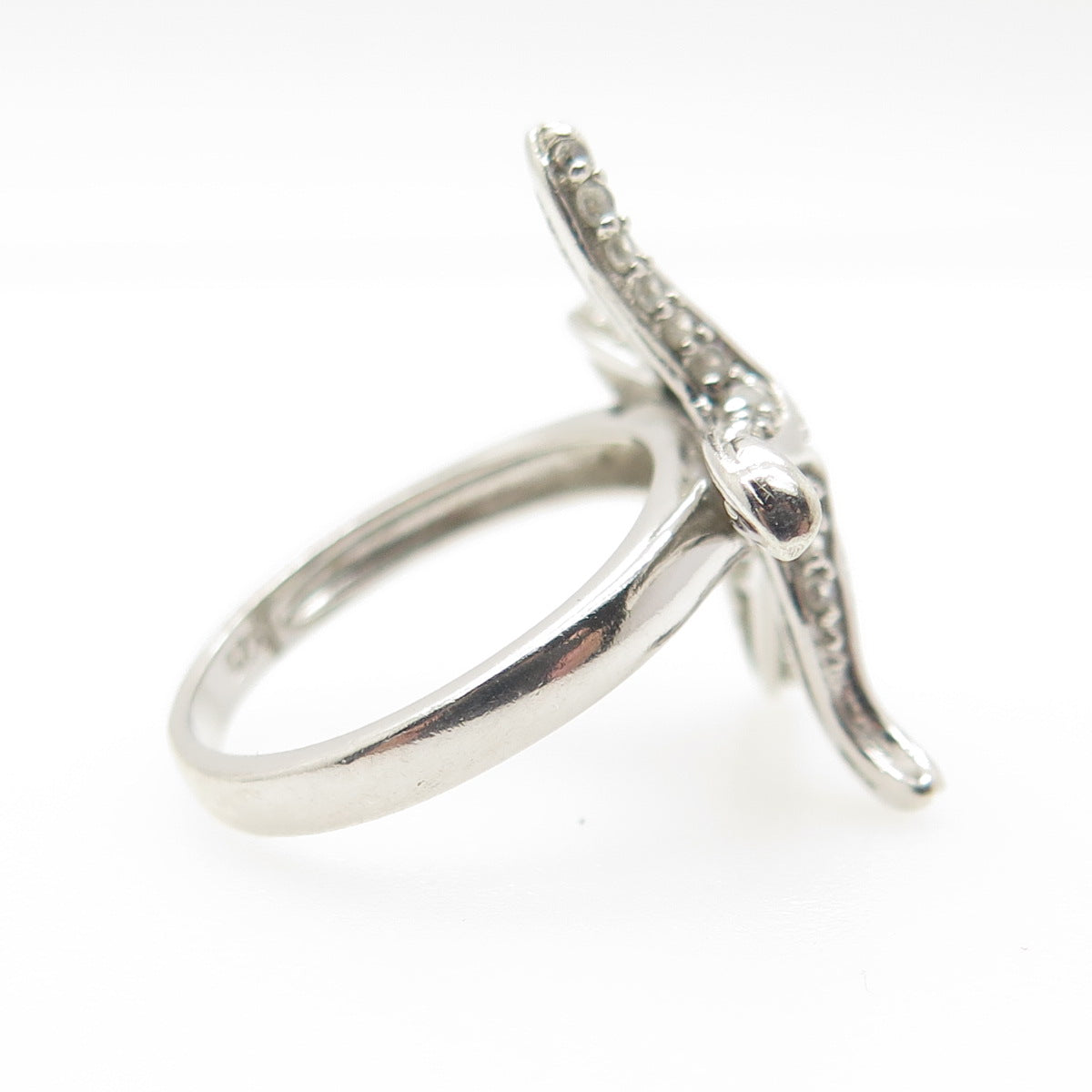 925 Sterling Silver Pave C Z Starfish Ring Size 7