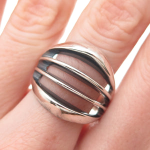 925 Sterling Silver Vintage Mexico Modernist 4-Row Oxidized Ring Size 8.75