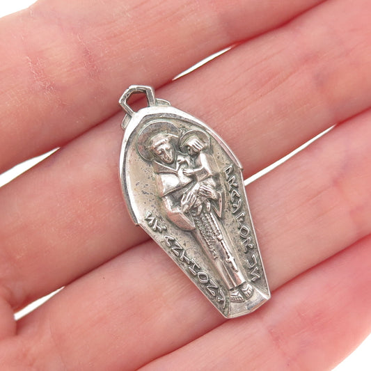 Creed 925 Sterling Silver Antique Art Deco Saint Anthony Oxidized Charm Pendant