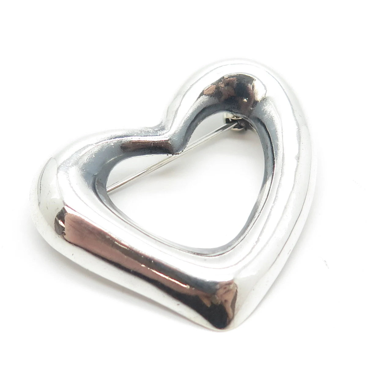 925 Sterling Silver Vintage Open Heart Pin Brooch
