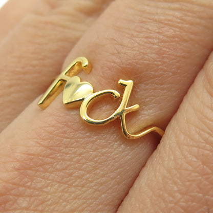 925 Sterling Silver Gold Plated "F.ck" Ring Size 6.75