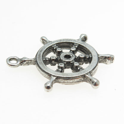 925 Sterling Silver Vintage Viking Ship Wheel Charm Pendant