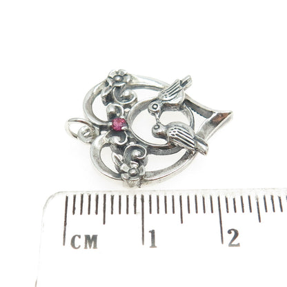 FRANKLIN MINT 81 925 Sterling Silver Vintage Ruby Gem Couple of Pigeons Pendant