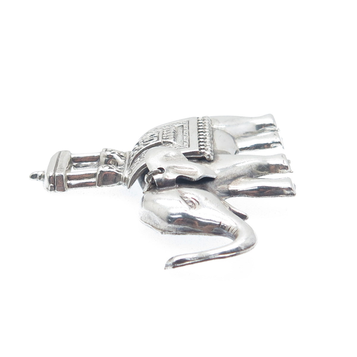 LANG Sterling Silver Antique Art Deco Elephant Sedan Chair Oxidized Pin Brooch