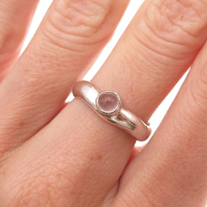 Boma Sterling Silver Vintage Real Rose Quartz Wavy Band Oxidized Ring Size 6.5
