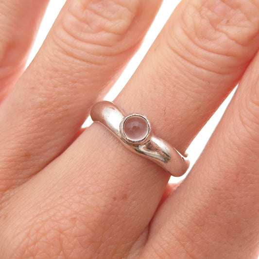 Boma Sterling Silver Vintage Real Rose Quartz Wavy Band Oxidized Ring Size 6.5
