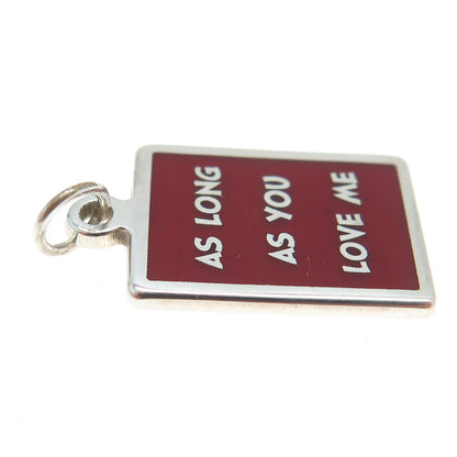 925 Sterling Silver Red Enamel "As Long As You Love Me" Minimalist Charm Pendant