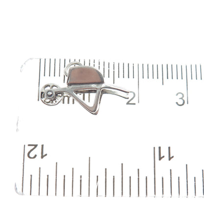 925 Sterling Silver Antique Wheelbarrow Gardening Minimalist 3D Charm Pendant