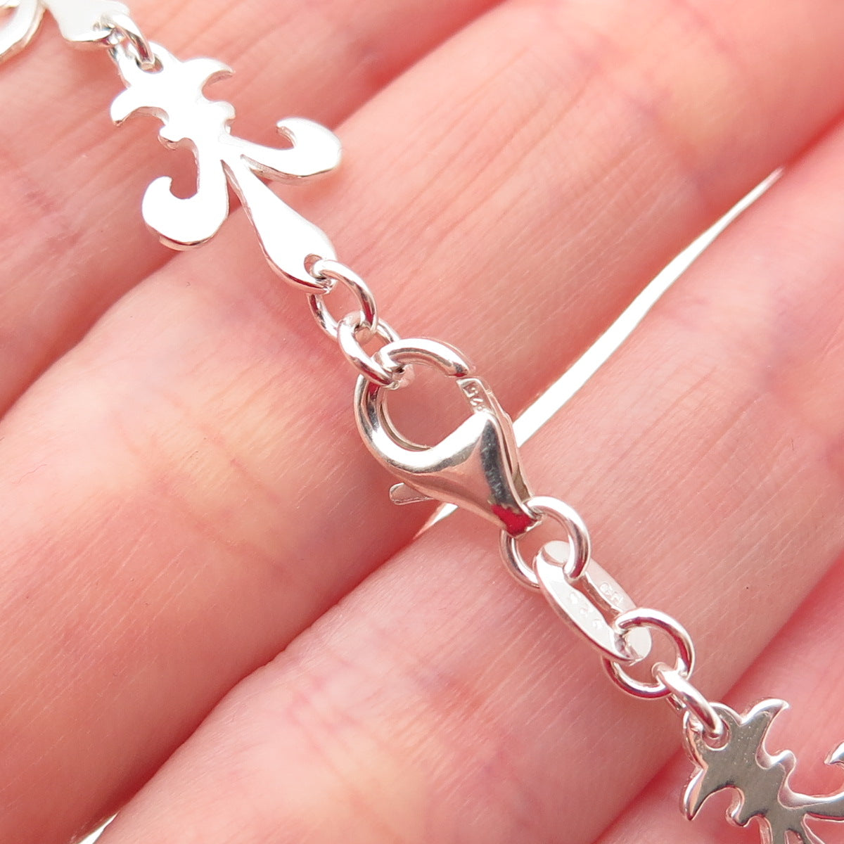 925 Sterling Silver Vintage Fleur de Lis Link Bracelet 7.25"