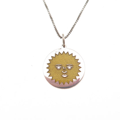 925 Sterling Silver Enamel Sun Face Box Chain Necklace 18"