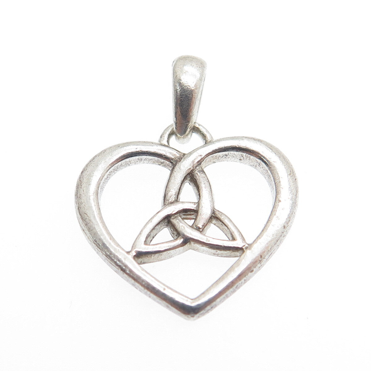 SOLVAR 925 Sterling Silver Vintage Celtic Trinity Heart Minimalist Charm Pendant