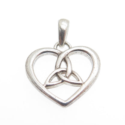 SOLVAR 925 Sterling Silver Vintage Celtic Trinity Heart Minimalist Charm Pendant