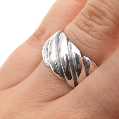 925 Sterling Silver Vintage Modernist Ribbed Band Oxidized Ring Size 7.25