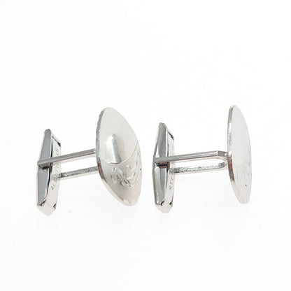 925 Sterling Silver Antique Art Deco T2 Engraved Floral Cushion-Shape Cufflinks