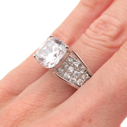 Key Star 925 Sterling Silver Cushion & Round-Cut C Z Engagement Ring Size 6