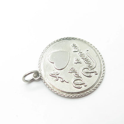 925 Sterling Silver Vintage "A Date To Remember" Heart Round Pendant