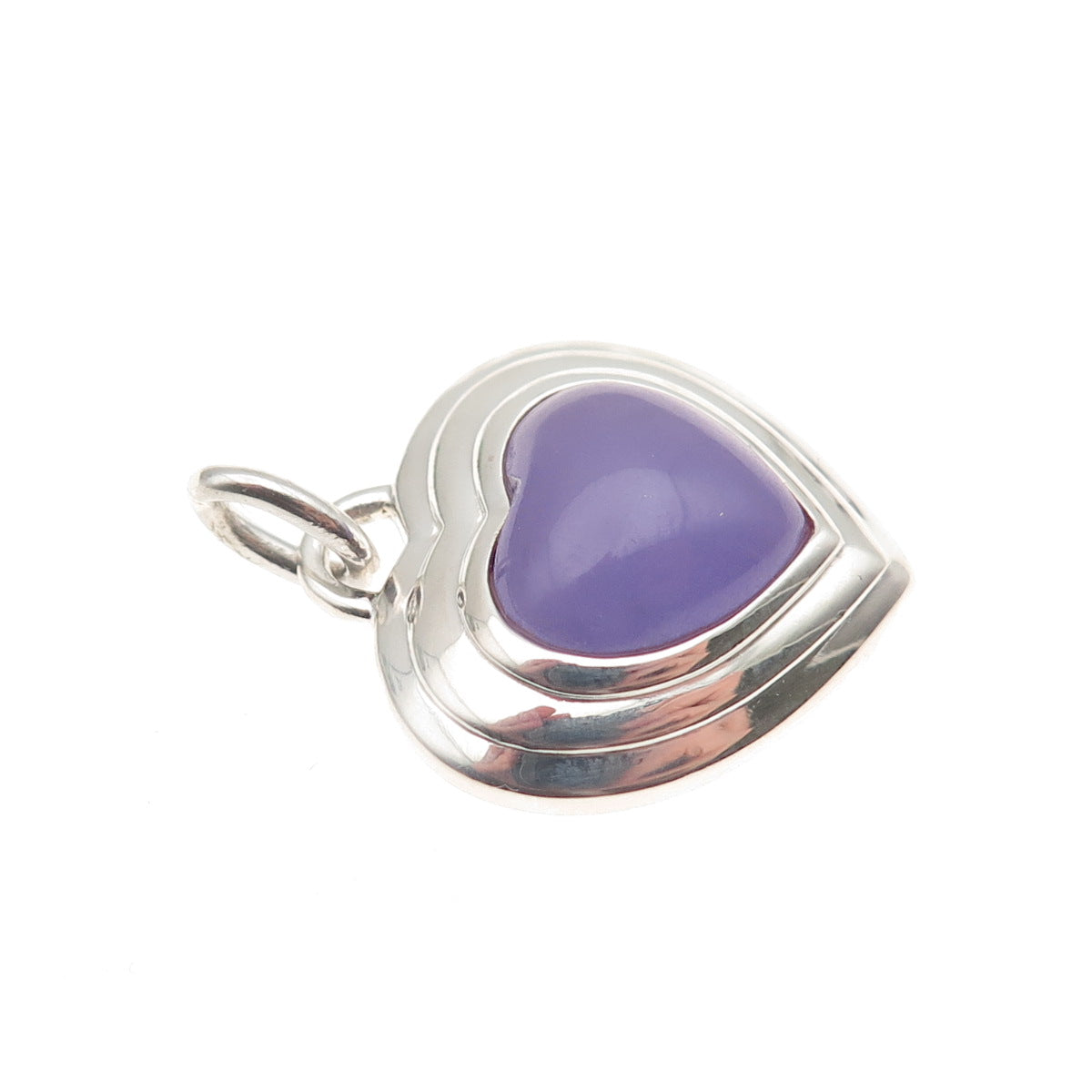 CNA PRANDA 925 Sterling Silver Vintage Real Lavender Jade Heart Charm Pendant