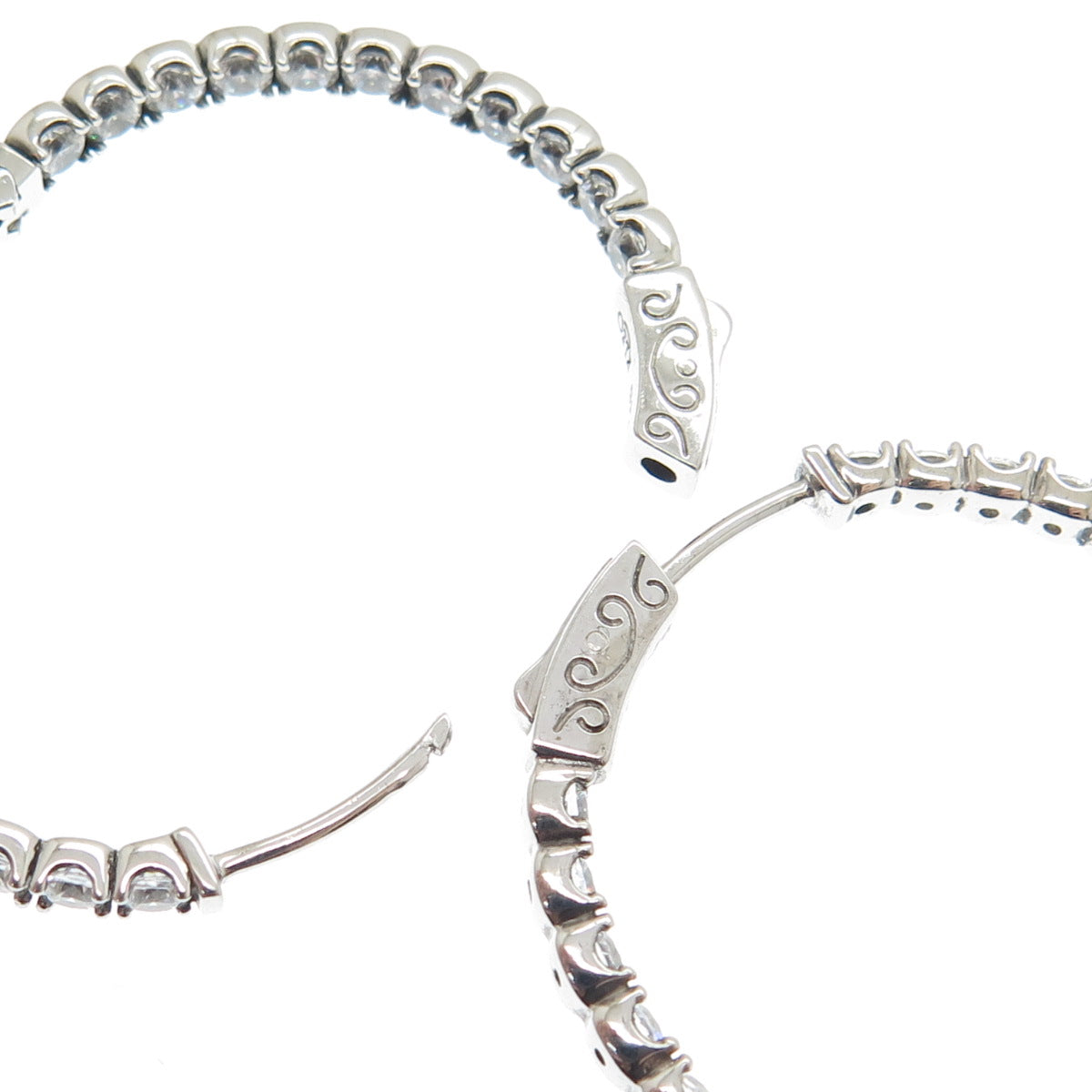 KLEO 925 Sterling Silver Round-Cut C Z In & Out Hoop Earrings