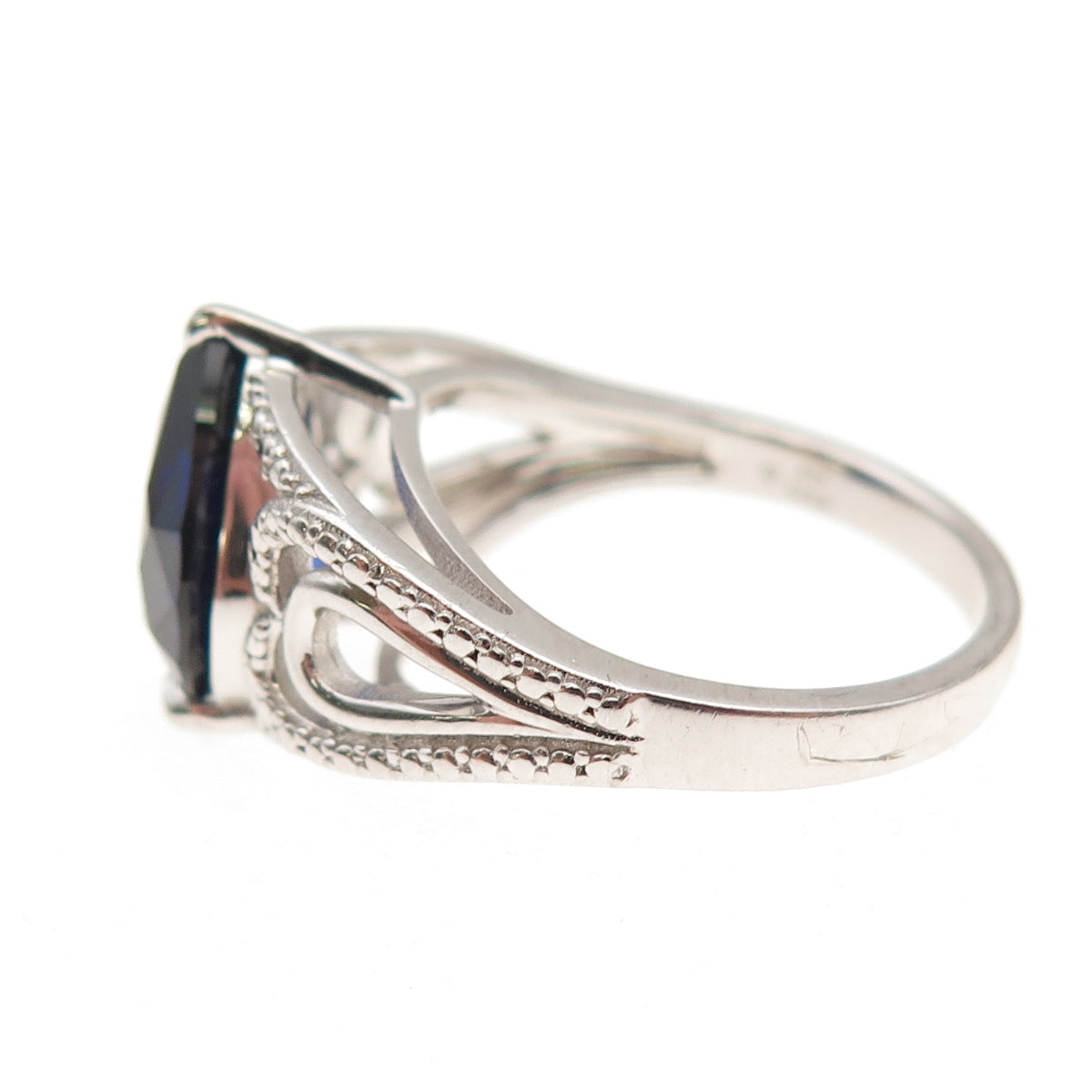 925 Sterling Silver Pear-Cut Lab-Created Sapphire Heart Ring Size 7