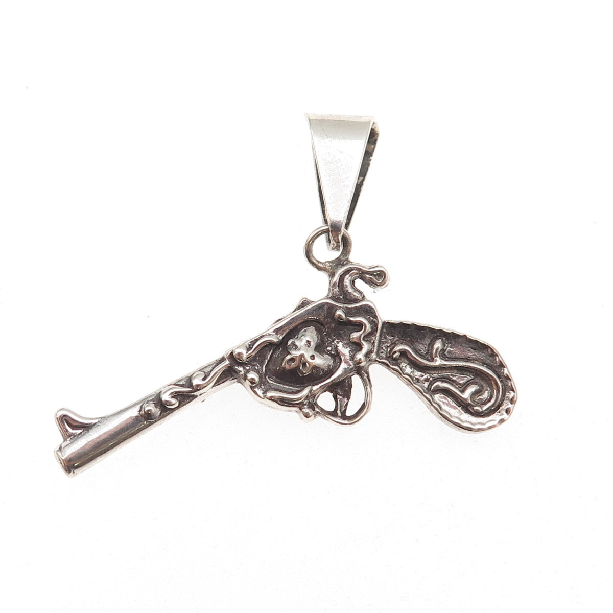 925 Sterling Silver Vintage Revolver Oxidized Charm Pendant