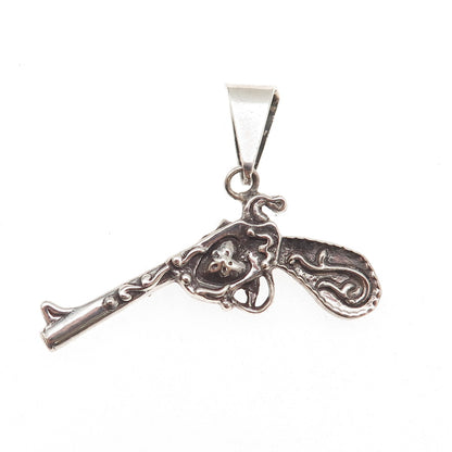 925 Sterling Silver Vintage Revolver Oxidized Charm Pendant