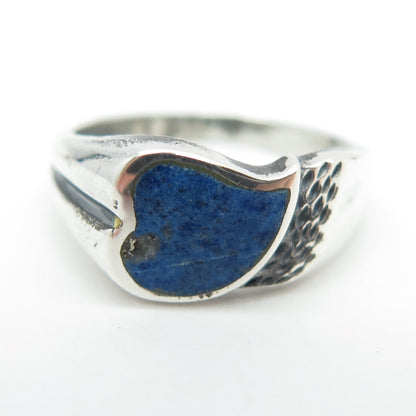 925 Sterling Silver Vintage Real Lapis Lazuli Heart Ring Size 5.25