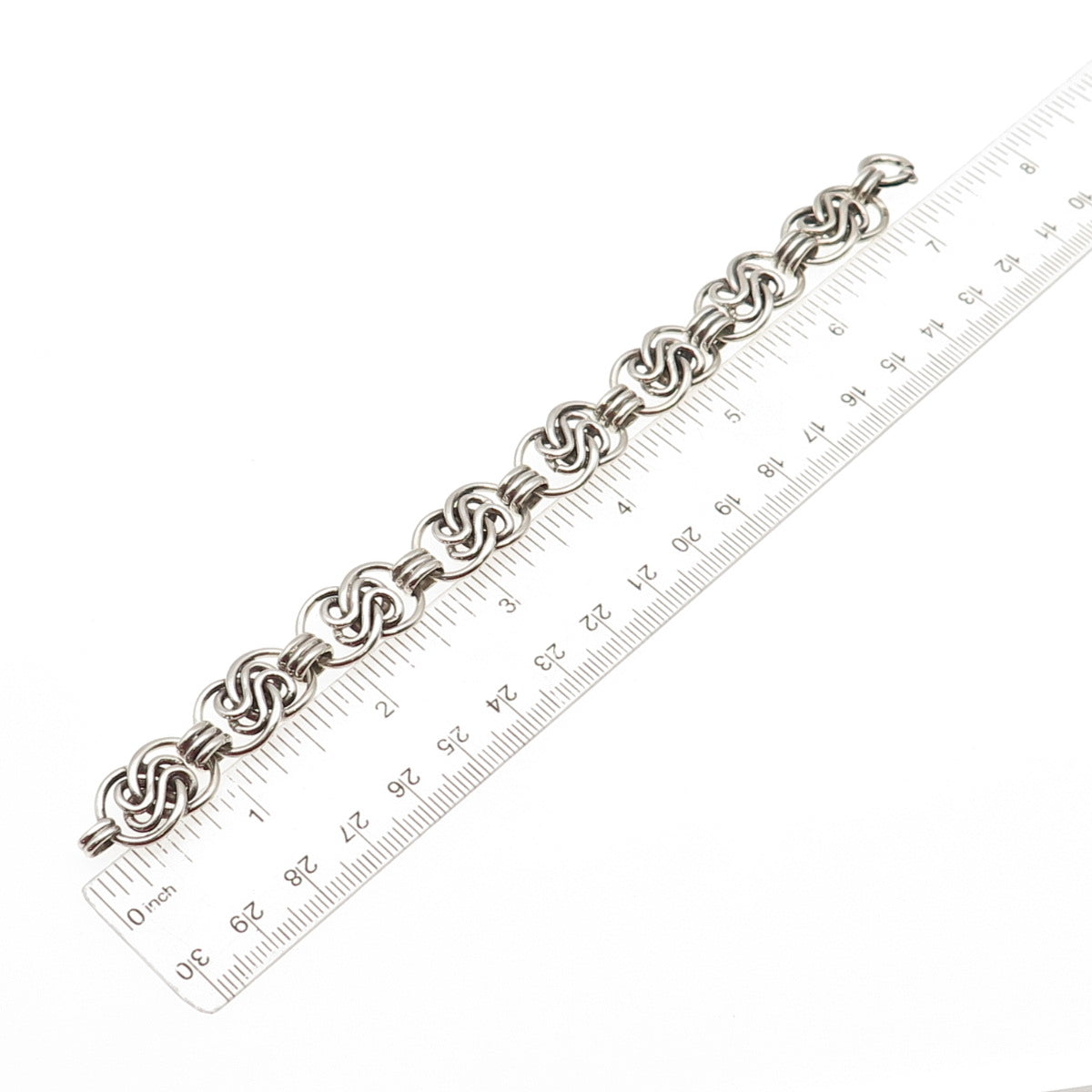 835 Silver Vintage Modernist Interlocked Infinity Link Bracelet 7.25"