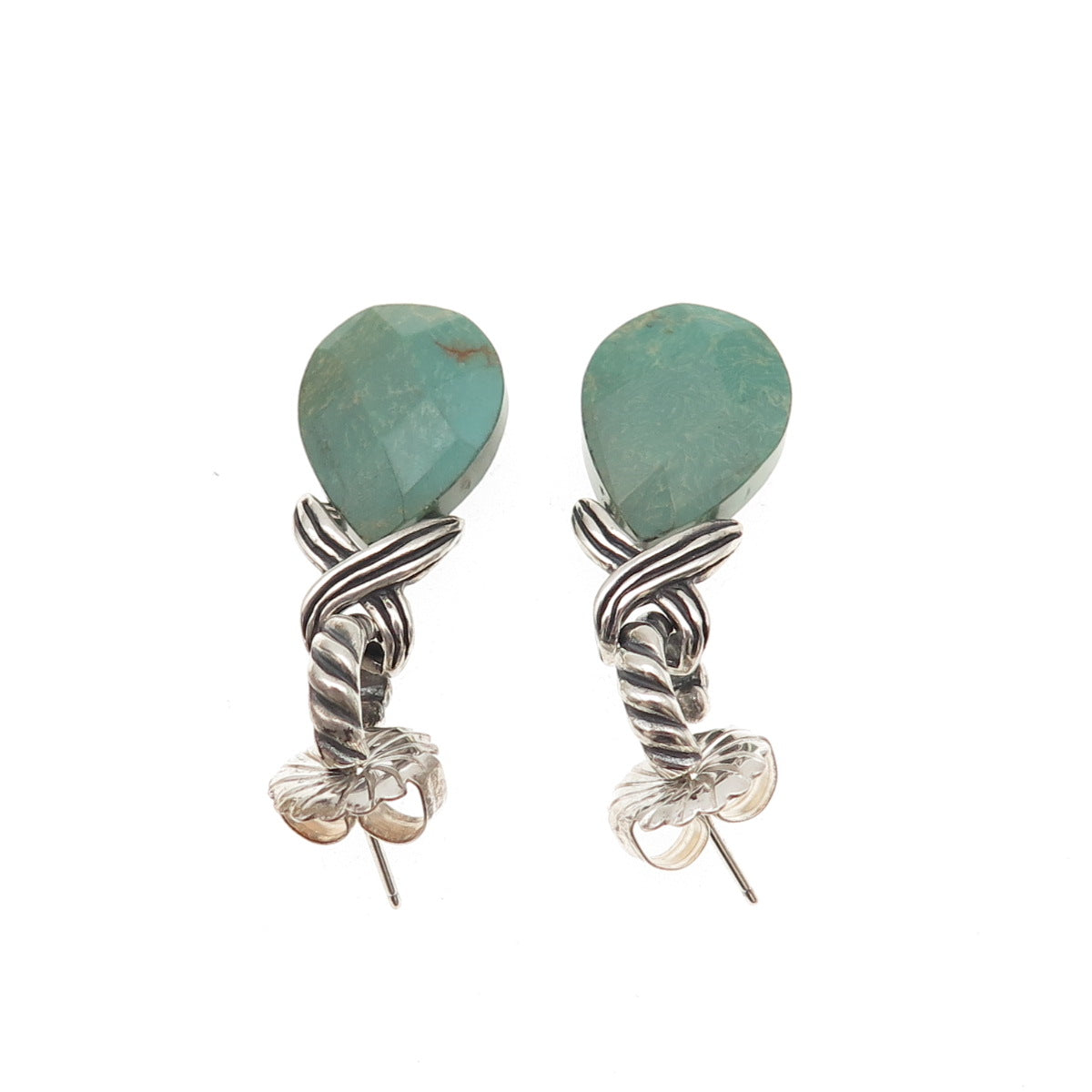 Carolyn Pollack Sterling Silver Vintage Real Turquoise Infinity Dangle Earrings