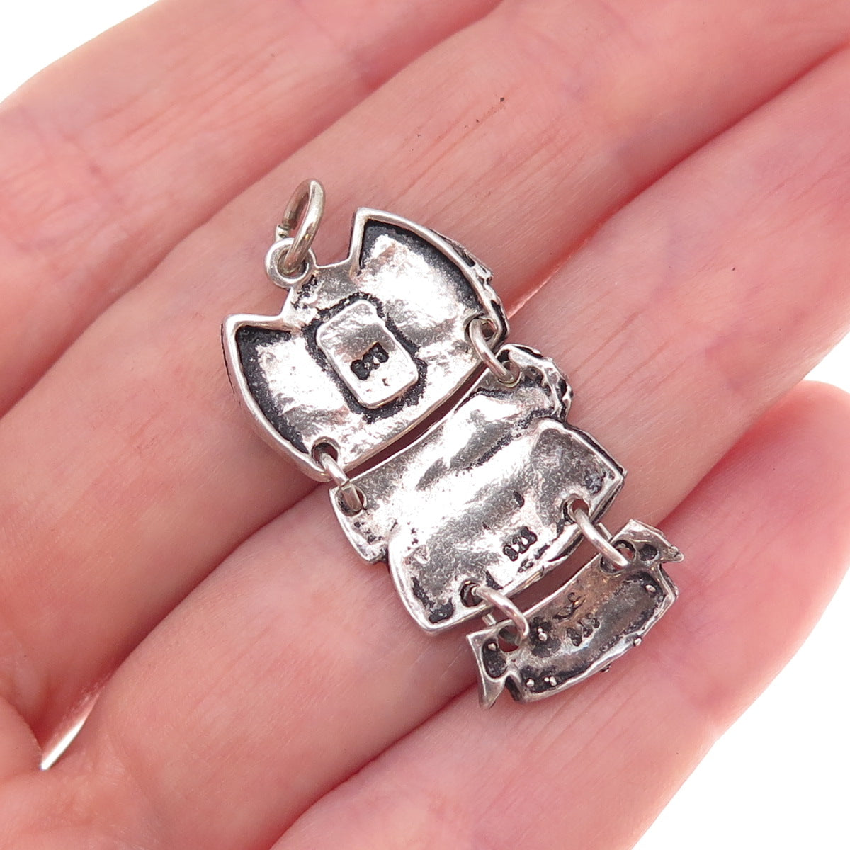 925 Sterling Silver Vintage Glass Wise Owl Articulated Charm Pendant
