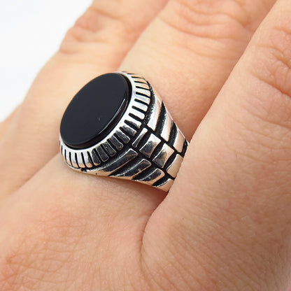 925 Sterling Silver Vintage Real Black Onyx Gemstone Ring Size 12.5